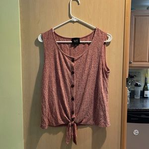 W5 Red/Maroon Front Tie with Button No Sleeve Top